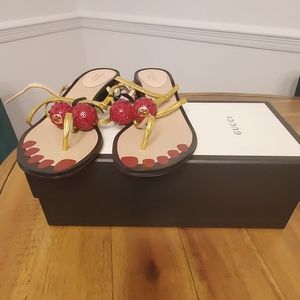 100% authentic Gucci metallic cherry thong sandles